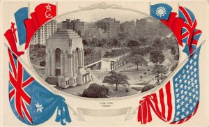 View of Hyde Park, Sydney, Australia, and Flags, Early Postcard, Unused