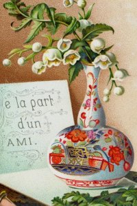 1870s-80s French Greetings Lovely Vases Bottles Stoppers Flowers Lot Of 4 F171