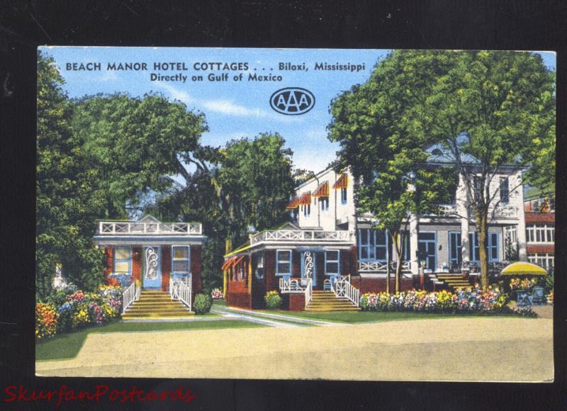 BILOXI MISSISSIPPI BEACH MANOR HOTEL COTTAGES LINEN ADVERTISING POSTCARD