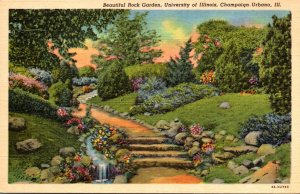 Illinois Champaign-Urbana Beautiful Rock Garden University Of Illinois Curteich