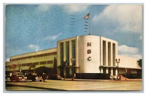 Vintage 1950's Postcard Mid Century Old Cars NBC Radio City Hollywood California