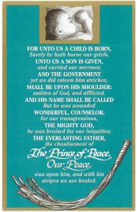 US Unused. Unto us a Child is born - Jesus, the Prince of Peace.