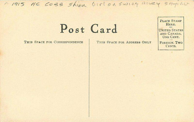 Cobb Shinn Girl on swing saying 1915 Postcard hand colored 3753