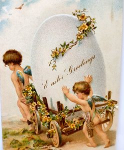 Easter Postcard Fantasy Cherub Angels Giant Egg Carriage PFB 5777 Germany 1908