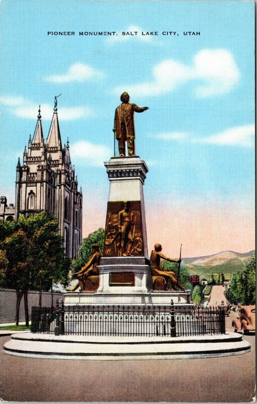 Pioneer Monument Salt Lake City Utah UT Statue VTG Postcard UNP WOB Note Vintage 