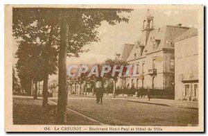 Old Postcard Le Creusot Boulevard Henri Paul and Hotel de Ville