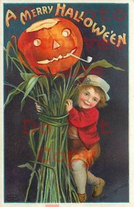 258495-Halloween, IAP No 978-5, Ellen Clapsaddle, Boy with JOL Smoking Pipe