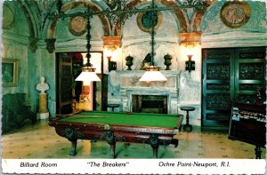 VINTAGE CONTINENTAL SIZE POSTCARD THE BILLIARD ROOM AT THE BREAKERS NEWPORT R.I.