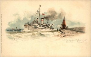 Meissner Buch Battleship SM Pazerschiff Siegfried Chromo Litho c1905 PC