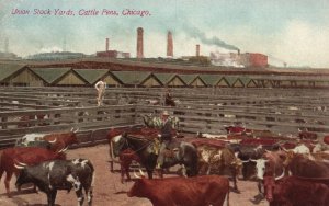 Vintage Postcard 1910's Union Stock Yards Cattle Pens Chicago Illinois IL