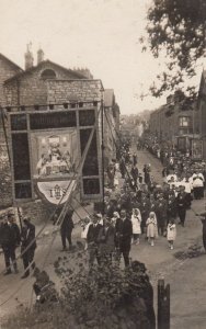 Religious Procession Crucifix March Communion Float Display Antique RPC Postcard