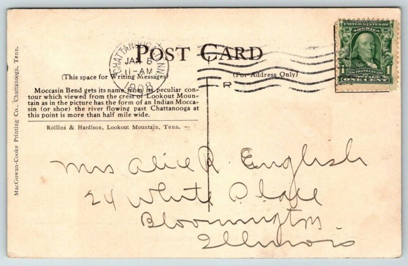 Lookout Mountain  Tennessee  Moccasin Bend  TN RIver   Postcard  1908