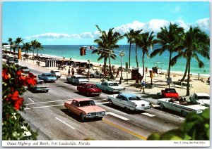 VINTAGE CONTINENTAL SIZE POSTCARD OCEAN HIGHWAY FORT LAUDERDALE FLORIDA 1960s