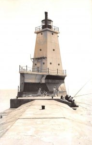 Ludington Michigan Harbor Entrance Lighthouse Real Photo Postcard AA72744