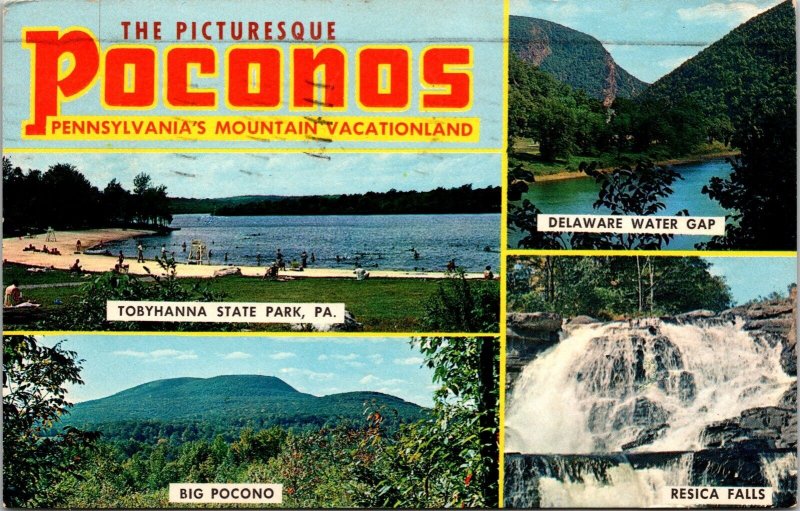 Split Views Picturesque Poconos Pennsylvanias Mountain Vacationland Postcard WOB 