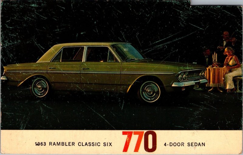 The 1963 Rambler Classic Six 770 4-Door Sedan Woodfin Motors Vintage Postcard