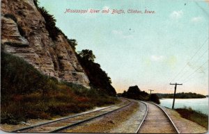 Mississippi River Bluffs Double Railroad Tracks Clinton Iowa Postcard CD Herd