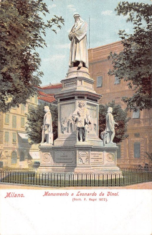 A190 Italy Milano Milan Monument of Leonardo da Vinci vintage postcard