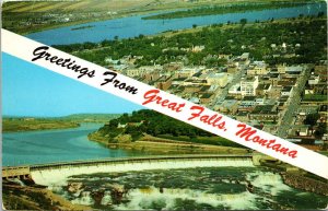 Greetings from Great Falls Montana Missouri River Banner Postcard