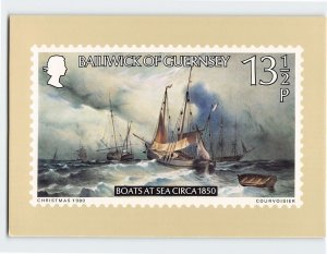 Postcard Boats At Sea Circa 1850, 13.5P Stamp, British Crown Dependencies