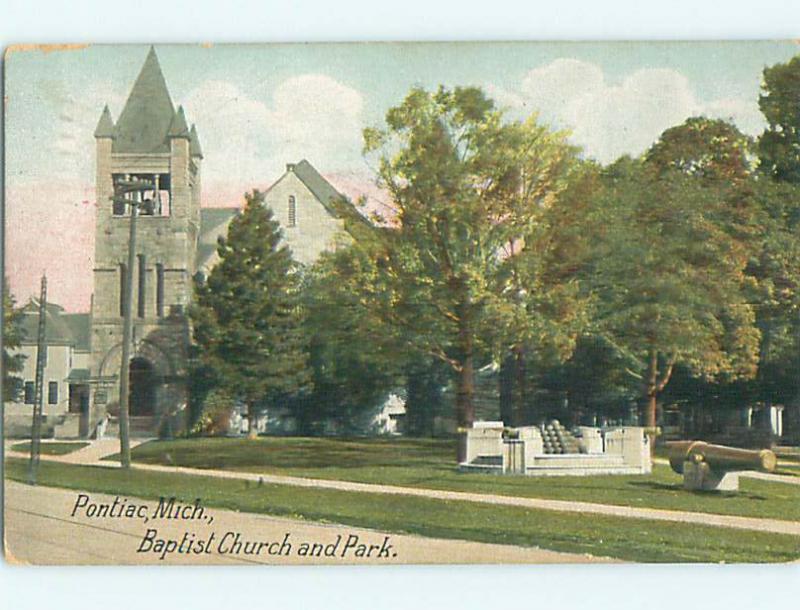 Divided-Back CHURCH & PARK SCENE Pontiac Michigan MI r8036