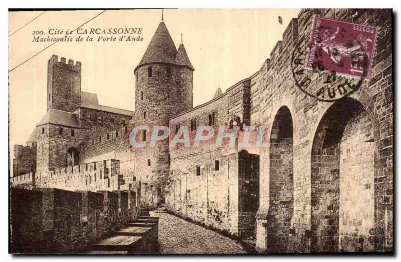 Postcard Old Cite Carcassonne Machicoulis Porte d'Aude