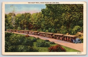 Cedar Point Lake Erie Ohio~Trolley Tram Miniature Train Inlet Trail~1933 Linen 