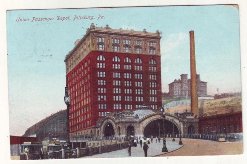 P202 JLs 1908 postcard union passenger depot pittsburg pa