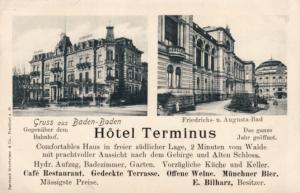 GERMANY  Gruss aus BADEN- BADEN Hotel Terminus postcard