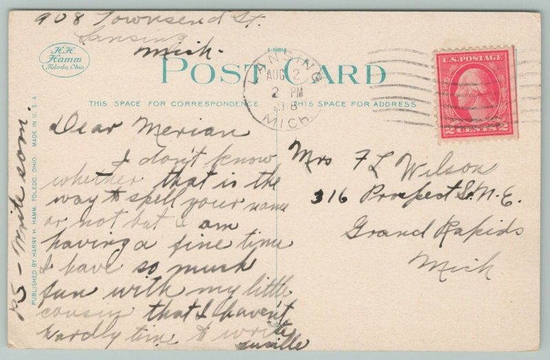 Lansing Michigan~Public Library Entrance~1920s Postcard