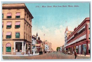 Boise Idaho ID Postcard Main Street West From Ninth Buildings Road c1910 Vintage