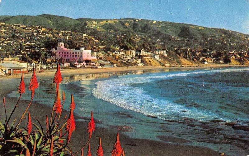 Laguna Beach California birds eye view beach shore line vintage pc Z12966