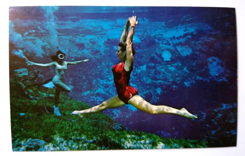 Weeki Wachee Mermaids Florida Postcard Lady Underwater Doing Split Show Chrome