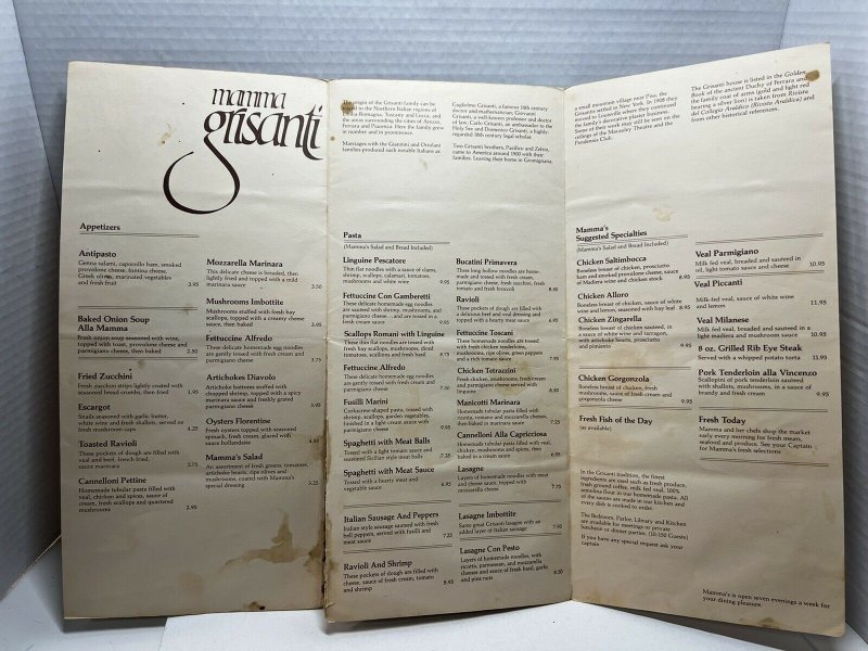 Vintage 80s Mamma Grisanti Restaurant Menu Louisville KY