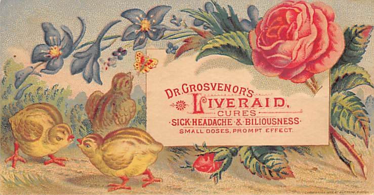 Approx. Size: 2.5 x 4.75 Dr. Grosvenor's liver aid  Late 1800's Tradecard Non  