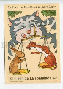 422506 FRANCE 1995 Fables Jean de La Fontaine CAT Weasel Rabbit  postal RPPC