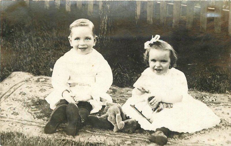 Postcard RPPC Photo C-1910 Children Teddy Bear Toy 22-13061