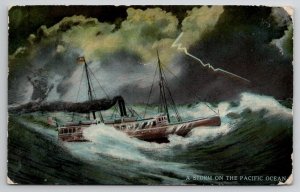 Storm on Pacific Ocean at Night 1915 to Oakdale Nebraska Postcard E24