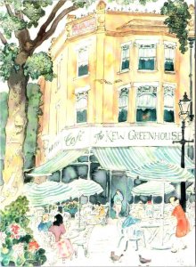 Richmond, UK England  THE KEW GREENHOUSE CAFE  4X6 Artist's Advertising Postcard