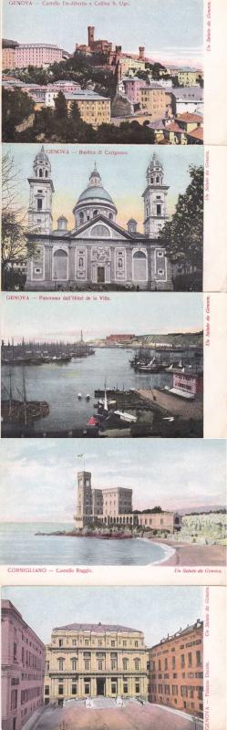 (5 cards) Views of Genoa, Italy - Un Saluto da Genova - UDB