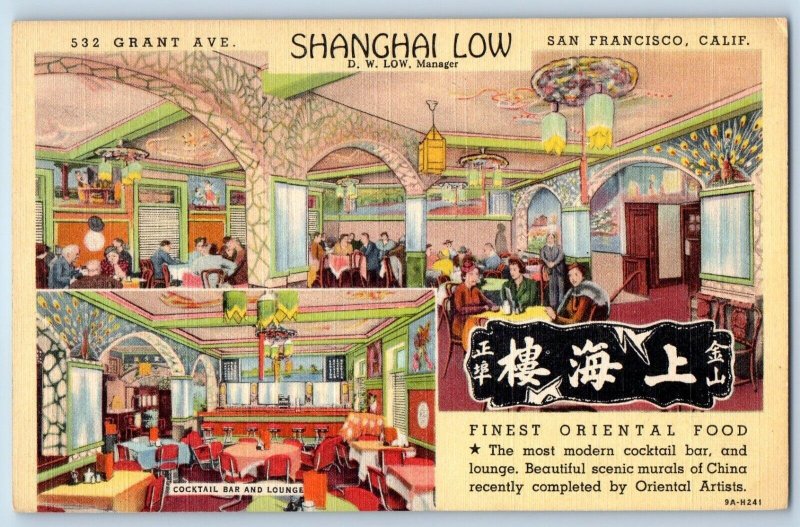 San Francisco California CA Postcard Shanghai Low Interior Multiview 1940 Linen