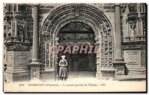 Old Postcard Guimiliau The large gate of folklore Costume & # 39Eglise