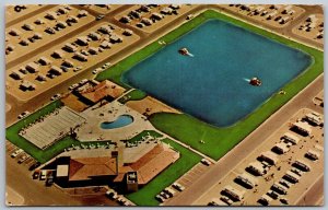 Scottsdale Arizona 1960s Postcard Roadrunner Lake Trailer Parks Aerial View Pool