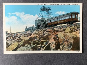 Cog Wheel Train At Summit Of Pikes Peak CO Litho Postcard H1342083903