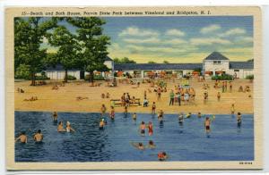 Beach Bath House Parvin State Park Vineland Bridgeton New Jersey linen postcard