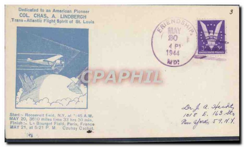 Letter USA 1st 1944 Lindbergh flight