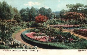 Vintage Postcard 1908 Scene In Hauscom Park Flower Garden Omaha Nebraska NB