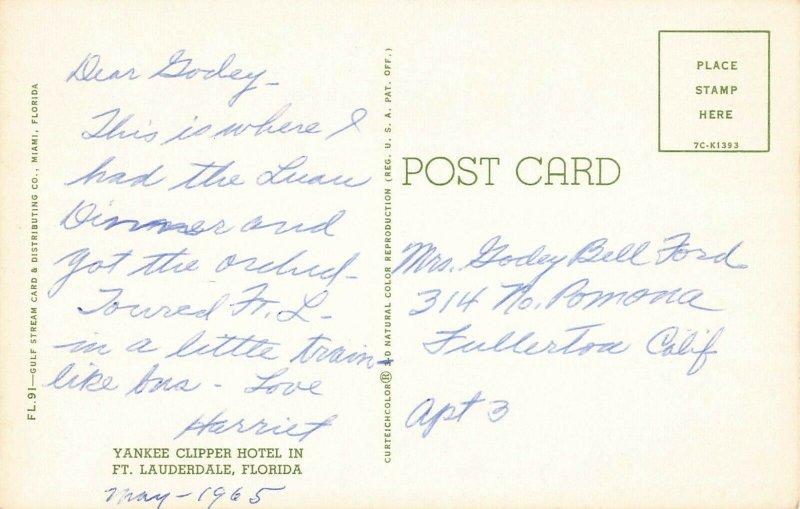 Postcard Yankee Clipper Hotel, Ft. Lauderdale, Florida ME5.