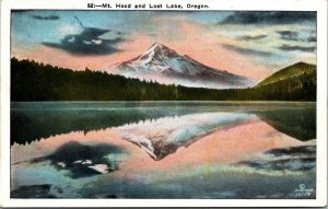 Vtg 1930s Mt Hood and Lost Lake Reflection Oregon OR Postcard