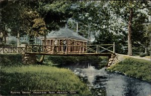 Meriden Conn CT Brookside Park Rustic Bridge c1910 Vintage Postcard